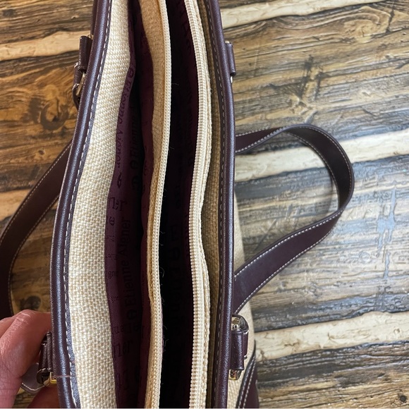 Etienne Aigner woven tan jute handbag with burgundy trim - Picture 16 of 16
